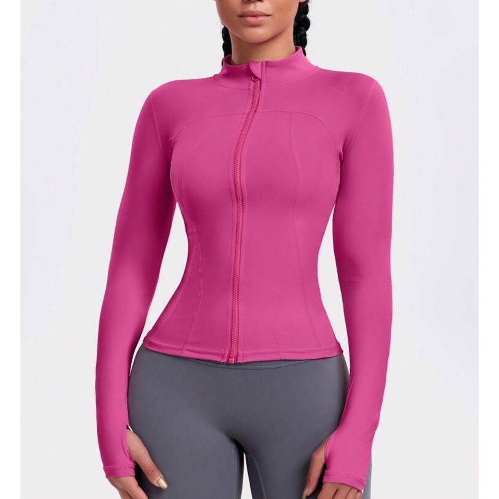 Athletic Jacket Long Sleeve Zip Up Pink Slim Fit Thumbholes Womens Size Medium